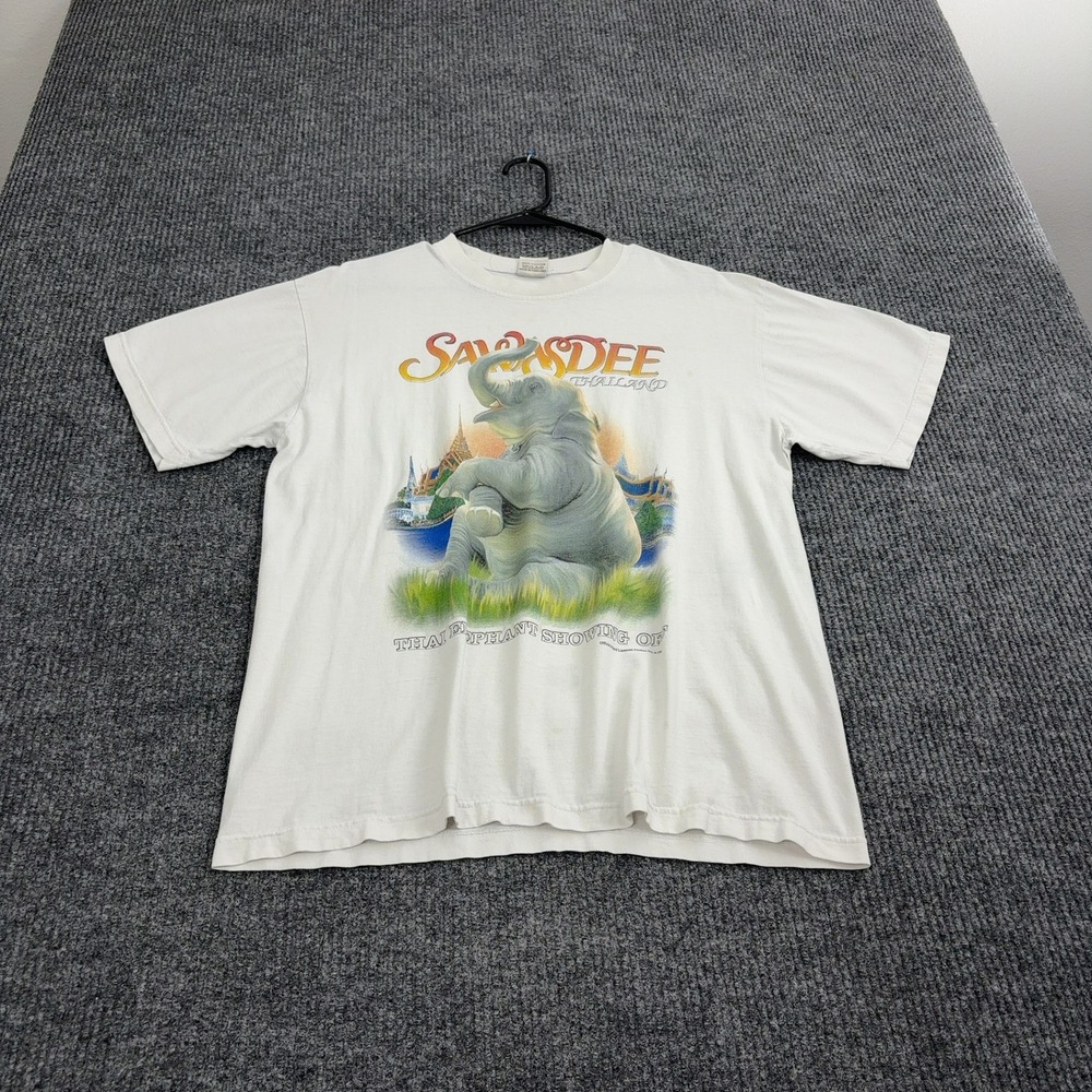 Vintage Joligolf T Shirt Mens L White Cotton Sawasdee Thailand Elephant Graphic
